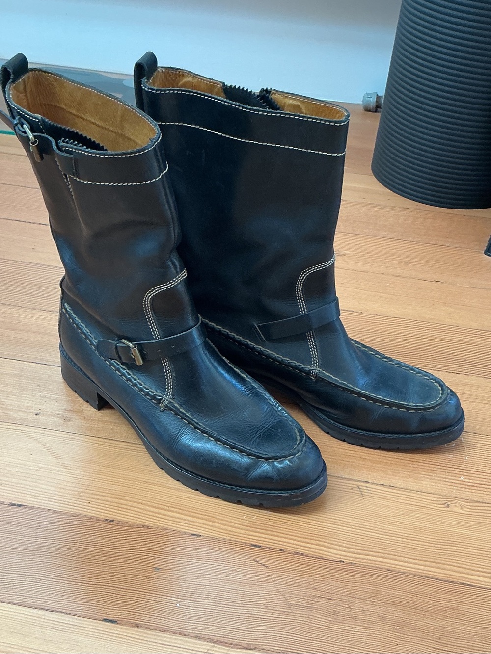 Polo by Ralph Lauren Black Leather Moto Combat Boots - Picture 3 of 11